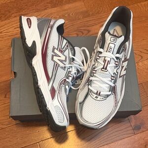 New Balance White and Maroon Athletic Shoes